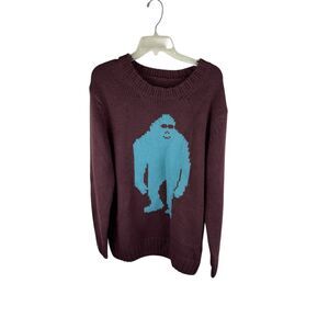 Airblaster Sassy Sasquatch Big Foot Sweater Maroon Oxblood Blue Graphic Size XL